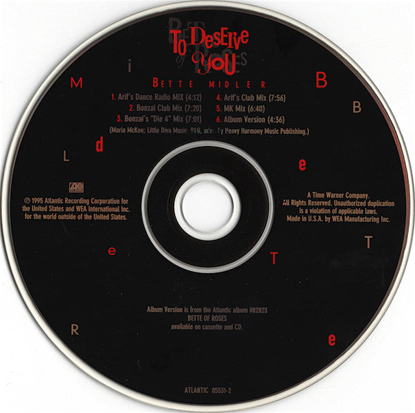 Bette Midler : To Deserve You (CD, Maxi)