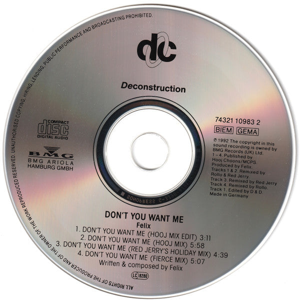 Felix : Don't You Want Me (CD, Single)