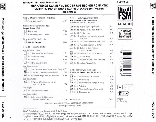 Nikolai Rimsky-Korsakov, Modest Mussorgsky, Mily Balakirev, Pyotr Ilyich Tchaikovsky, Sergei Bortkiewicz, Gerhard Meyer (4), Siegfried Schubert-Weber : Vierhändige Klaviermusik Der Russischen Romantik (CD, Comp)