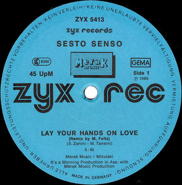 Sesto Senso : Lay Your Hands On Love (12")