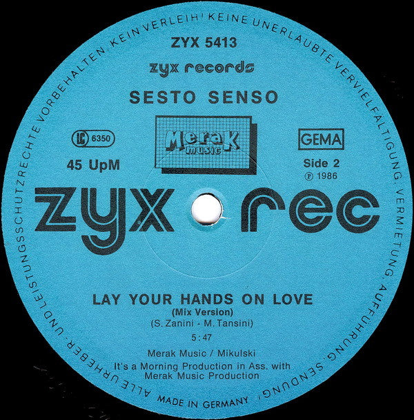Sesto Senso : Lay Your Hands On Love (12")