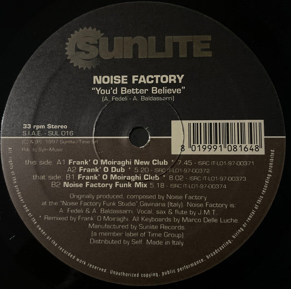 Noise Factory (4) : You'd Better Believe (12")