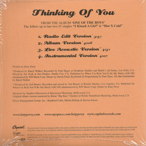 Katy Perry : Thinking Of You (CD, Single, Promo, Car)