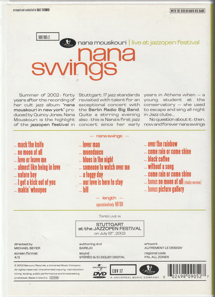 Nana Mouskouri With Radio Big Band Berlin : Nana Swings - Live At Jazzopen Festival (DVD-V, Album, PAL)