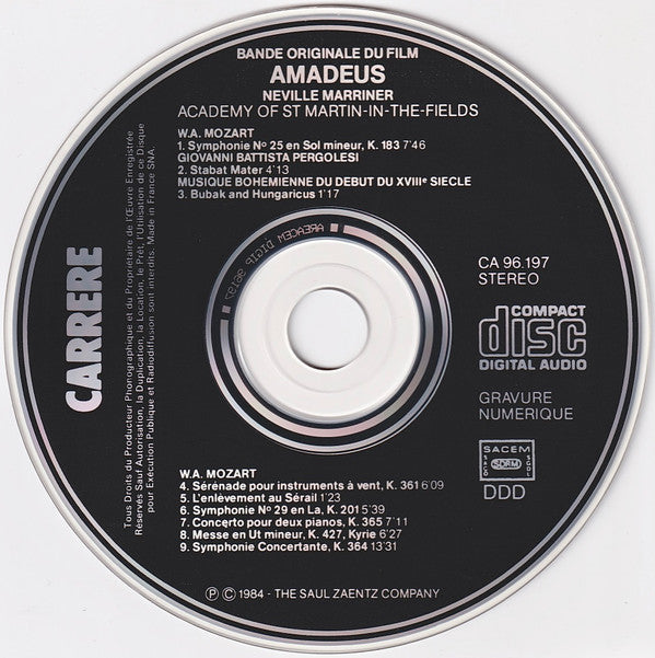 Sir Neville Marriner, The Academy Of St. Martin-in-the-Fields : Amadeus (Bande Originale Du Film) (2xCD, Album, Comp)