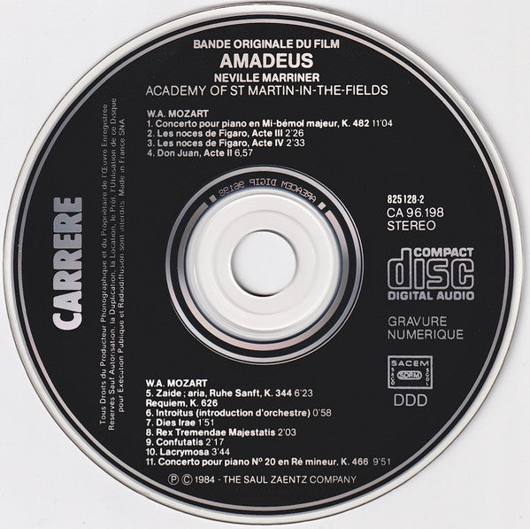 Sir Neville Marriner, The Academy Of St. Martin-in-the-Fields : Amadeus (Bande Originale Du Film) (2xCD, Album, Comp)
