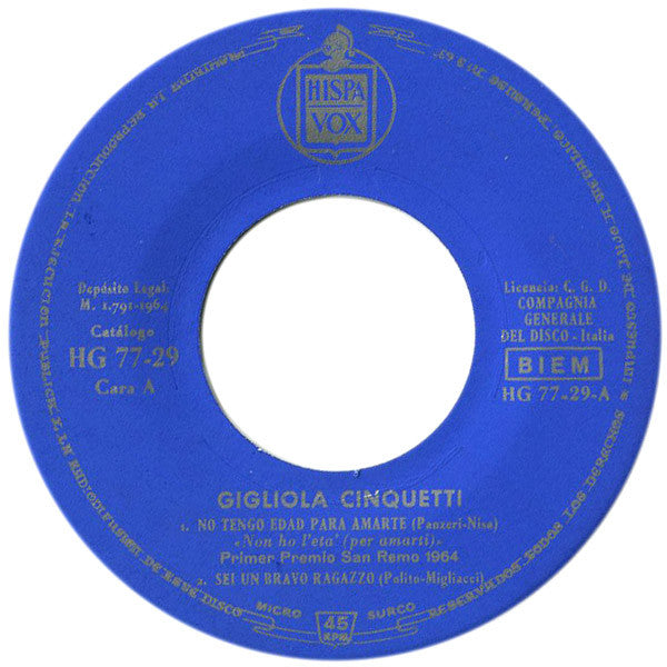 Gigliola Cinquetti : No Tengo Edad Para Amarte = Non Ho L'eta' (Per Amarti) (7", EP)