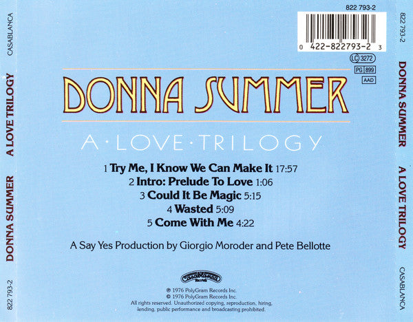 Donna Summer : A Love Trilogy (CD, Album, RE)