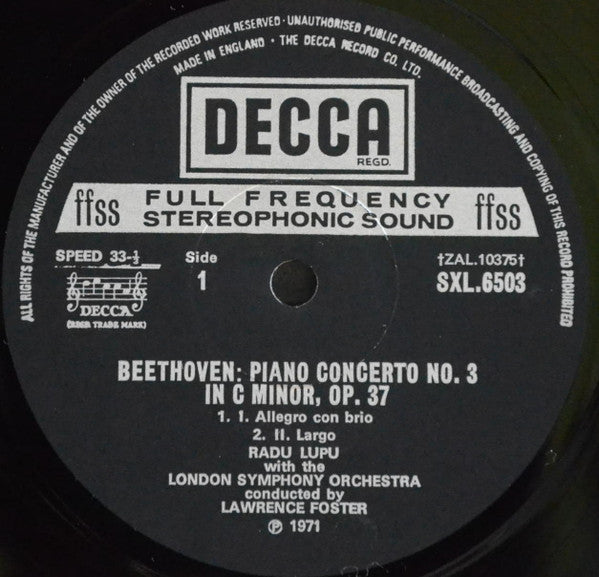 Radu Lupu / Lawrence Foster / London Symphony Orchestra : Radu Lupu Plays Beethoven Piano Concerto No. 3 (LP)