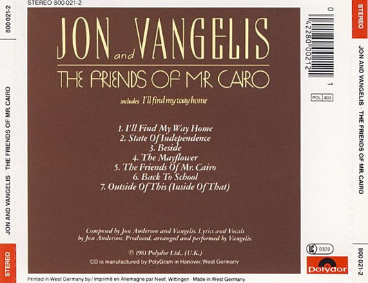 Jon & Vangelis : The Friends Of Mr Cairo (CD, Album, RE)