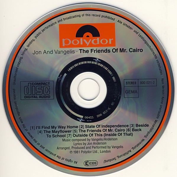 Jon & Vangelis : The Friends Of Mr Cairo (CD, Album, RE)