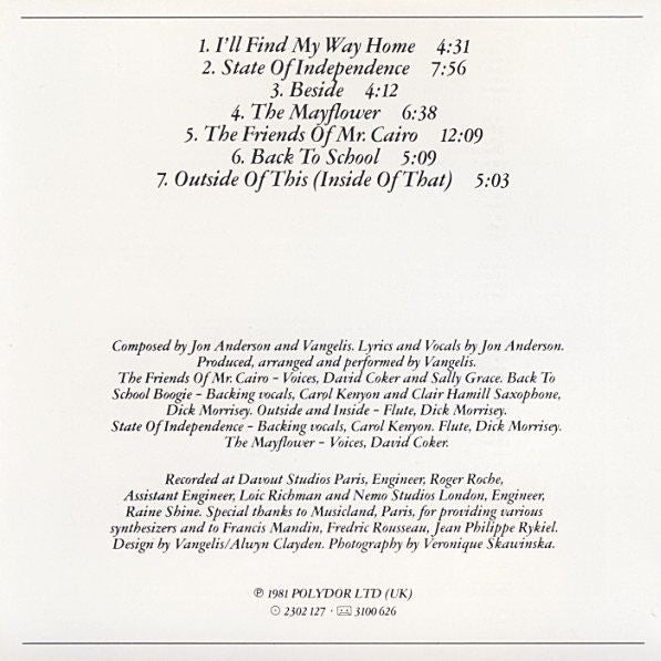 Jon & Vangelis : The Friends Of Mr Cairo (CD, Album, RE)