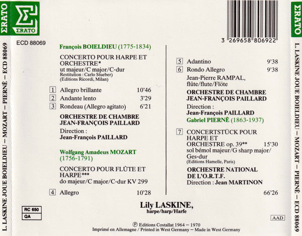 François-Adrien Boieldieu / Gabriel Pierné / Wolfgang Amadeus Mozart - Lily Laskine, Jean-Pierre Rampal : Concerto Pour Harpe / Concertstück Op. 39 / Concerto Pour Flûte Et Harpe KV 299 (CD)