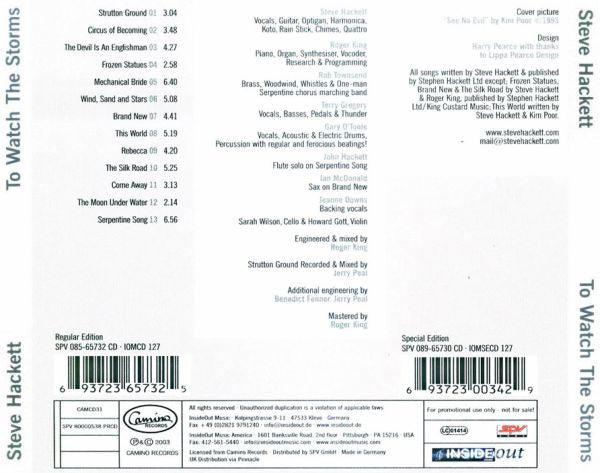 Steve Hackett : To Watch The Storms (CD, Album, Promo)