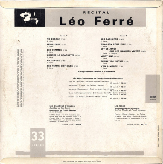 Léo Ferré : Récital À L'Alhambra (LP, Album)