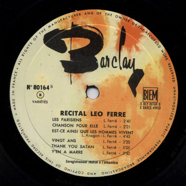 Léo Ferré : Récital À L'Alhambra (LP, Album)