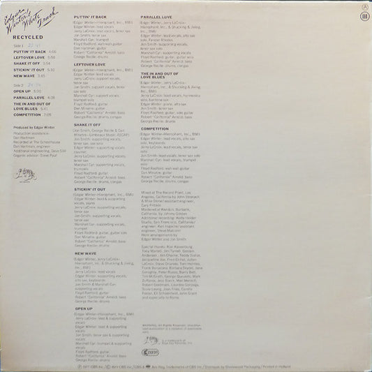 Edgar Winter's White Trash : Recycled (LP, Album)
