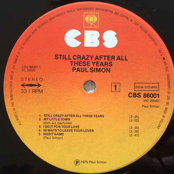 Paul Simon : Still Crazy After All These Years (LP, Album, RE)