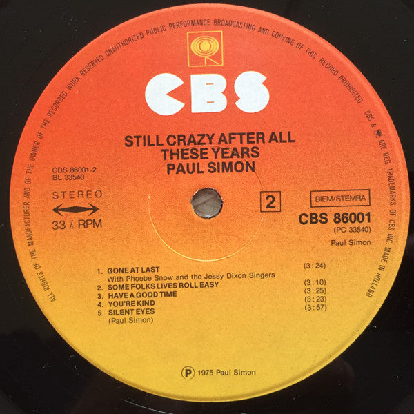 Paul Simon : Still Crazy After All These Years (LP, Album, RE)