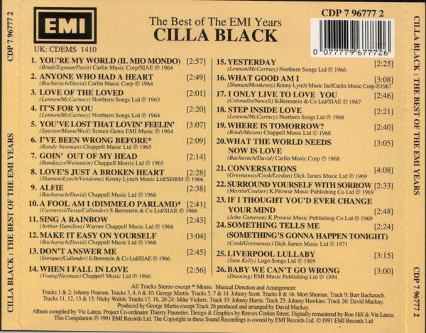 Cilla Black : The Best Of The EMI Years (CD, Comp)