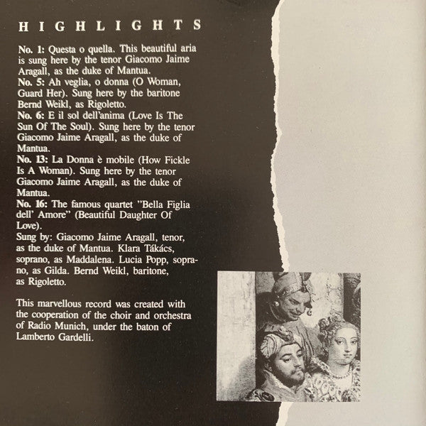 Giuseppe Verdi, Münchner Rundfunkorchester, Chor Des Bayerischen Rundfunks, Giacomo Aragall, Bernd Weikl, Lucia Popp : Rigoletto Highlights (CD, Comp)