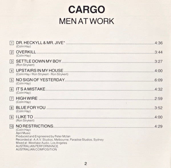 Men At Work : Cargo (CD, Album)