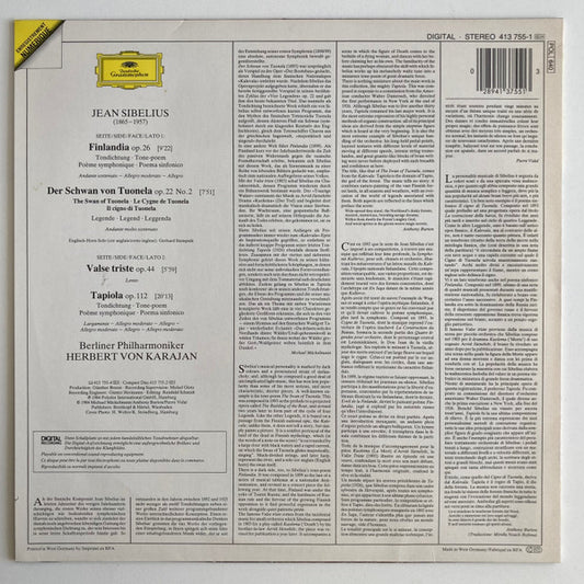 Jean Sibelius / Berliner Philharmoniker, Herbert von Karajan : Finlandia • Valse Triste • Tapiola • Der Schwan Von Tuonela • The Swan Of Tuonela (LP)