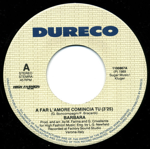 Barbara : A Far L'Amore Comincia Tu (7", Single)