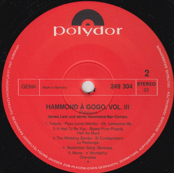 James Last & His Hammond Bar Combo : Hammond À GoGo 3 (LP, Album)