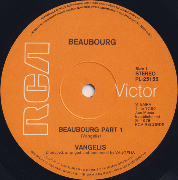 Vangelis : Beaubourg (LP, Album, Gat)