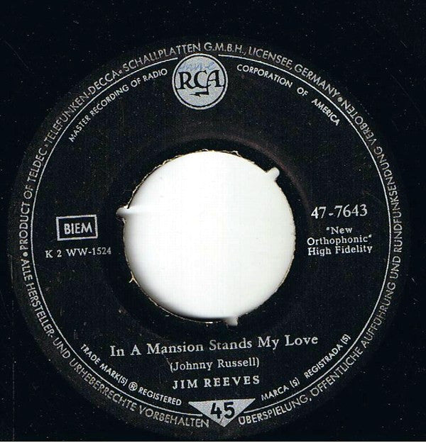 Jim Reeves : He'll Have To Go / In A Mansion Stands My Love (7", Single)
