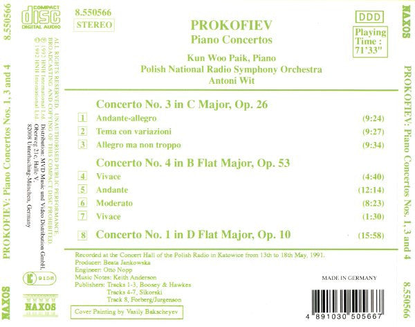 Sergei Prokofiev – Kun Woo Paik, Polish National Radio Symphony Orchestra, Antoni Wit : Piano Concertos No. 1, Op. 10 · No. 3, Op. 26 · No. 4, Op. 53 (CD)