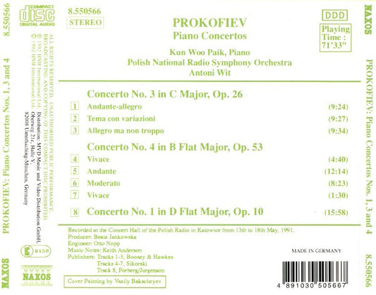Sergei Prokofiev – Kun Woo Paik, Polish National Radio Symphony Orchestra, Antoni Wit : Piano Concertos No. 1, Op. 10 · No. 3, Op. 26 · No. 4, Op. 53 (CD)