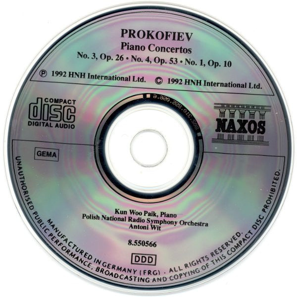 Sergei Prokofiev – Kun Woo Paik, Polish National Radio Symphony Orchestra, Antoni Wit : Piano Concertos No. 1, Op. 10 · No. 3, Op. 26 · No. 4, Op. 53 (CD)