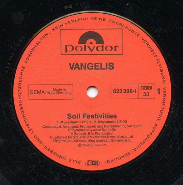 Vangelis : Soil Festivities (LP, Album)