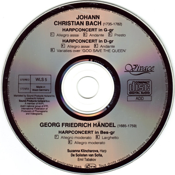 Johann Christian Bach, Georg Friedrich Händel : De Mooiste Harpconcerten (CD, Comp)