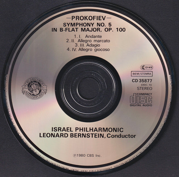 Sergei Prokofiev - Leonard Bernstein, Israel Philharmonic Orchestra : Symphony No. 5 In B-Flat Major, Op. 100 (CD, Album)