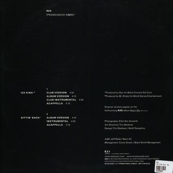 Res : Ice King / Sittin' Back (12", Promo)