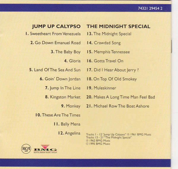 Harry Belafonte : 2 Gether On 1 - Jump Up Calypso And The Midnight Special (CD, Comp, RE)