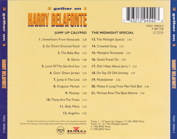 Harry Belafonte : 2 Gether On 1 - Jump Up Calypso And The Midnight Special (CD, Comp, RE)