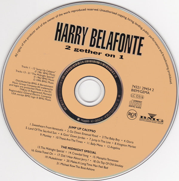 Harry Belafonte : 2 Gether On 1 - Jump Up Calypso And The Midnight Special (CD, Comp, RE)