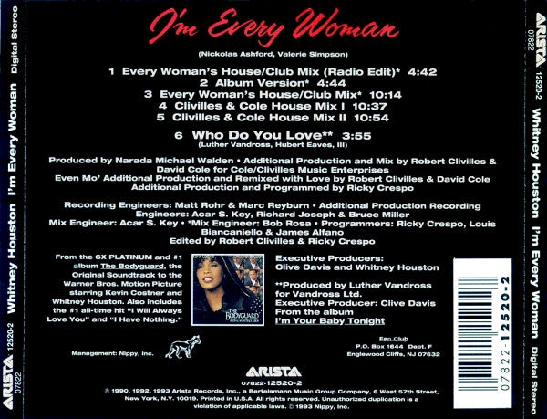 Whitney Houston : I'm Every Woman (CD, Maxi, DDI)