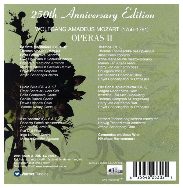 Wolfgang Amadeus Mozart - Concentus Musicus Wien, Nikolaus Harnoncourt : Operas II: La Finta Giardiniera · Lucio Silla · Il Re Pastore · Thamos · Der Schauspieldirektor (8xCD + Box, Comp)