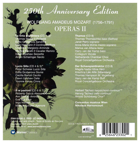 Wolfgang Amadeus Mozart - Concentus Musicus Wien, Nikolaus Harnoncourt : Operas II: La Finta Giardiniera · Lucio Silla · Il Re Pastore · Thamos · Der Schauspieldirektor (8xCD + Box, Comp)