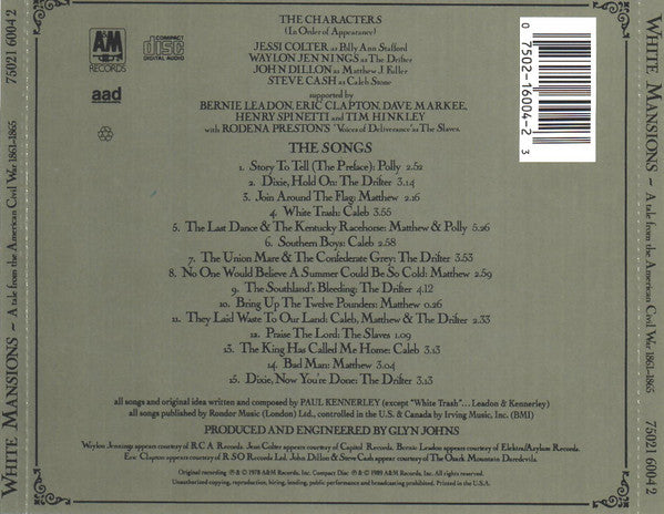 Various : White Mansions · A Tale From The American Civil War 1861-1865 (CD, Album, RE)