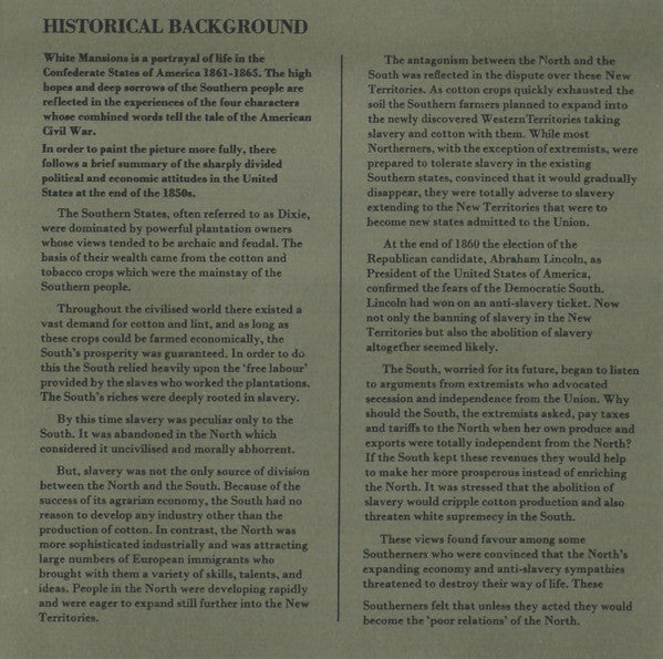 Various : White Mansions · A Tale From The American Civil War 1861-1865 (CD, Album, RE)