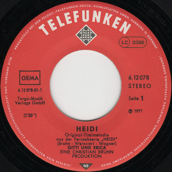 Gitti & Erika : Heidi (7", Single)