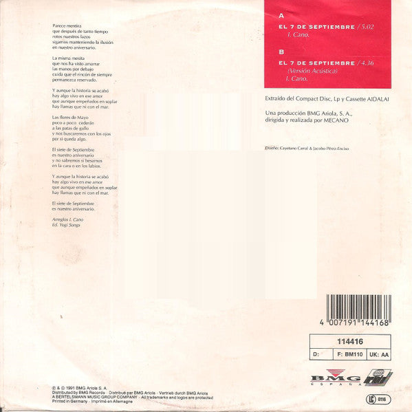 Mecano : El 7 De Septiembre (7", Single)
