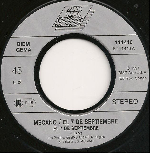 Mecano : El 7 De Septiembre (7", Single)