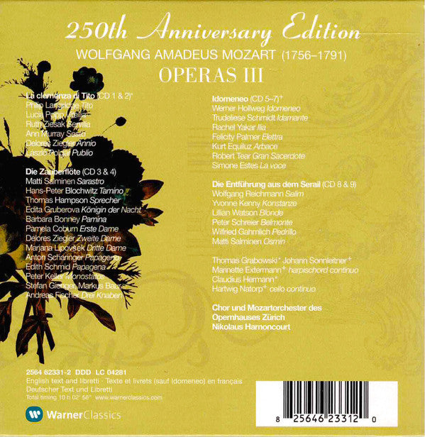 Wolfgang Amadeus Mozart, Nikolaus Harnoncourt : Operas III: La Clemenza di Tito - Die Zauberflöte - Idomeneo - Die Entführung Aus Dem Serail (9xCD, Album, Comp + Box)